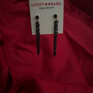 Lucky Brand Black Cubic Zirconia Chain Drop Earrings